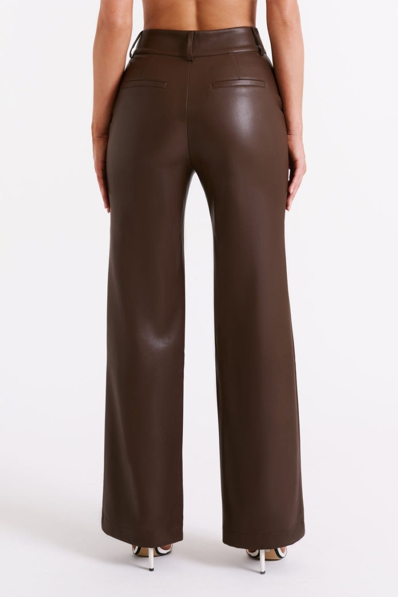 Women's Meshki Toni Faux Leather Wide Leg Pants Dark Brown USA | B9R-6127