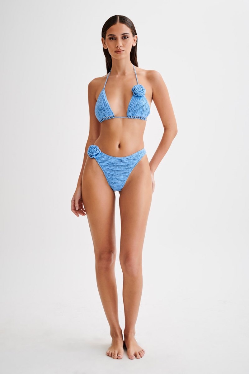 Women's Meshki Valencia Rose Crochet Bikini Bottom Bikinis Blue USA | W9A-7593