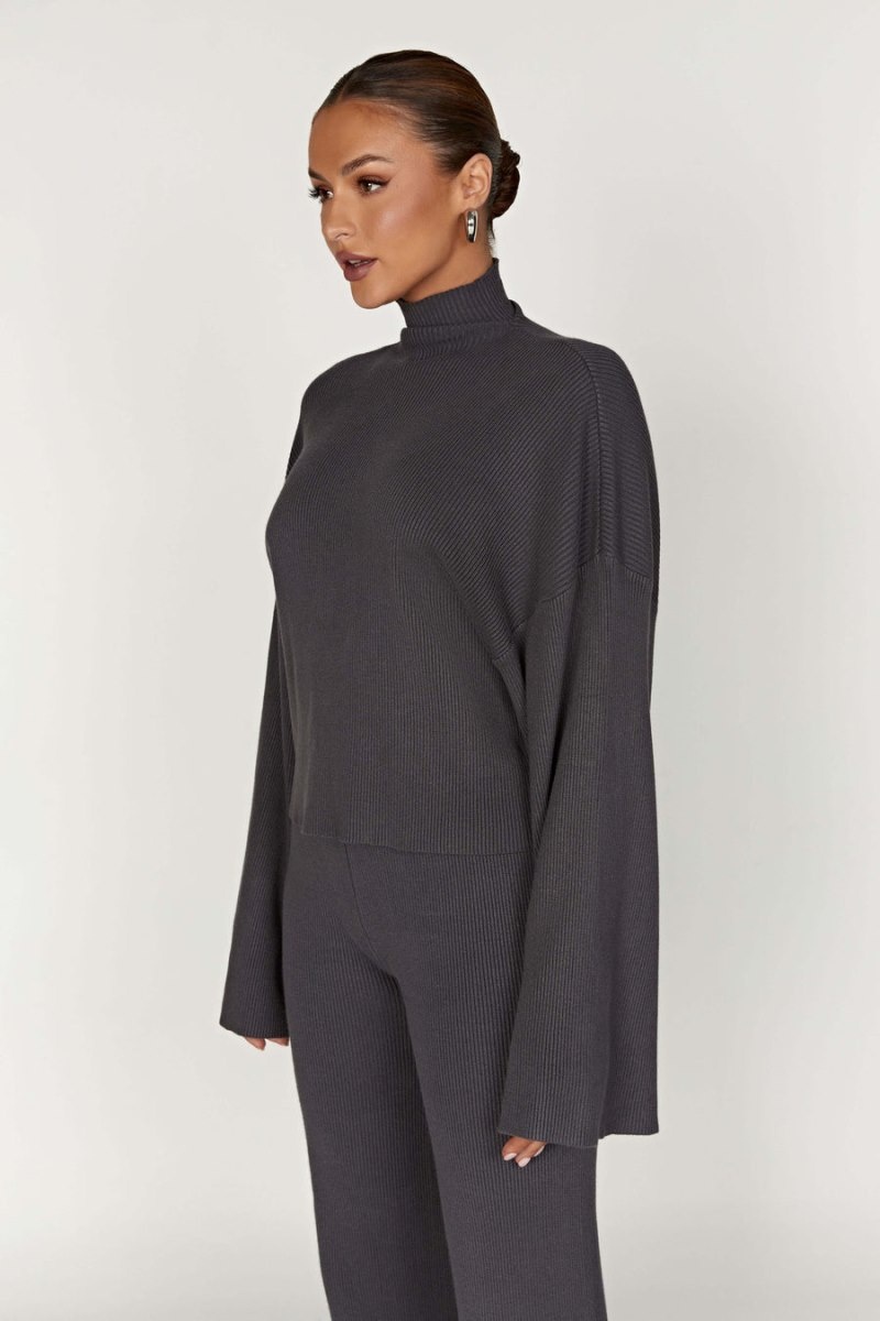 Women's Meshki Winona Turtleneck Knit Tops Deep Grey USA | H9E-1264