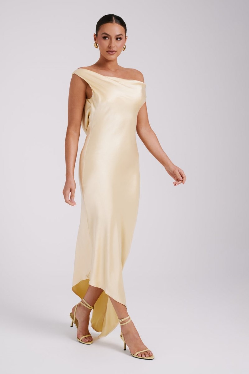 Women's Meshki Yvette Slip Asymmetrical Hem Maxi Dress Light Yellow USA | J0Q-7170